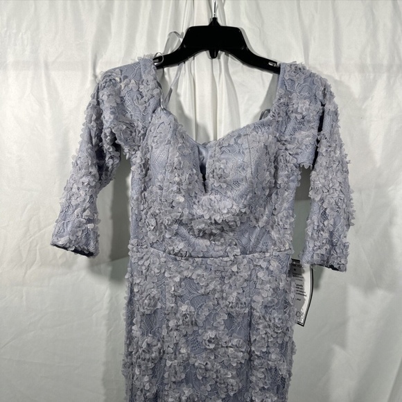 NEW $298 XSCAPE [ 6 ] Off Shoulder‎ Long Sleeve Lace Trumpet Gown in Grey - Picture 7 of 13